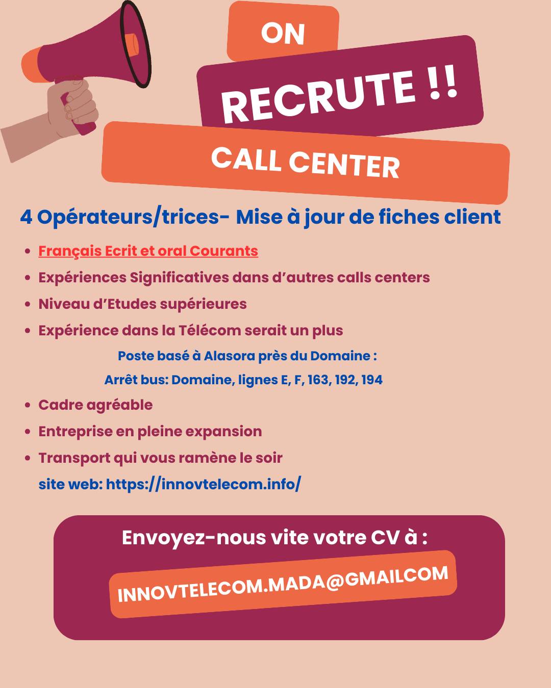 Recrutement des Opérateurs/Opératrices – Mise à jour de fiches client